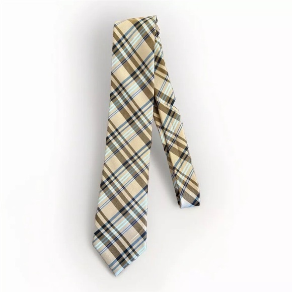 Parsley Luxury Neckwear - Men’s Neck Tie - Cream/Navy/White/Black Plaid Pattern - Picture 2 of 8